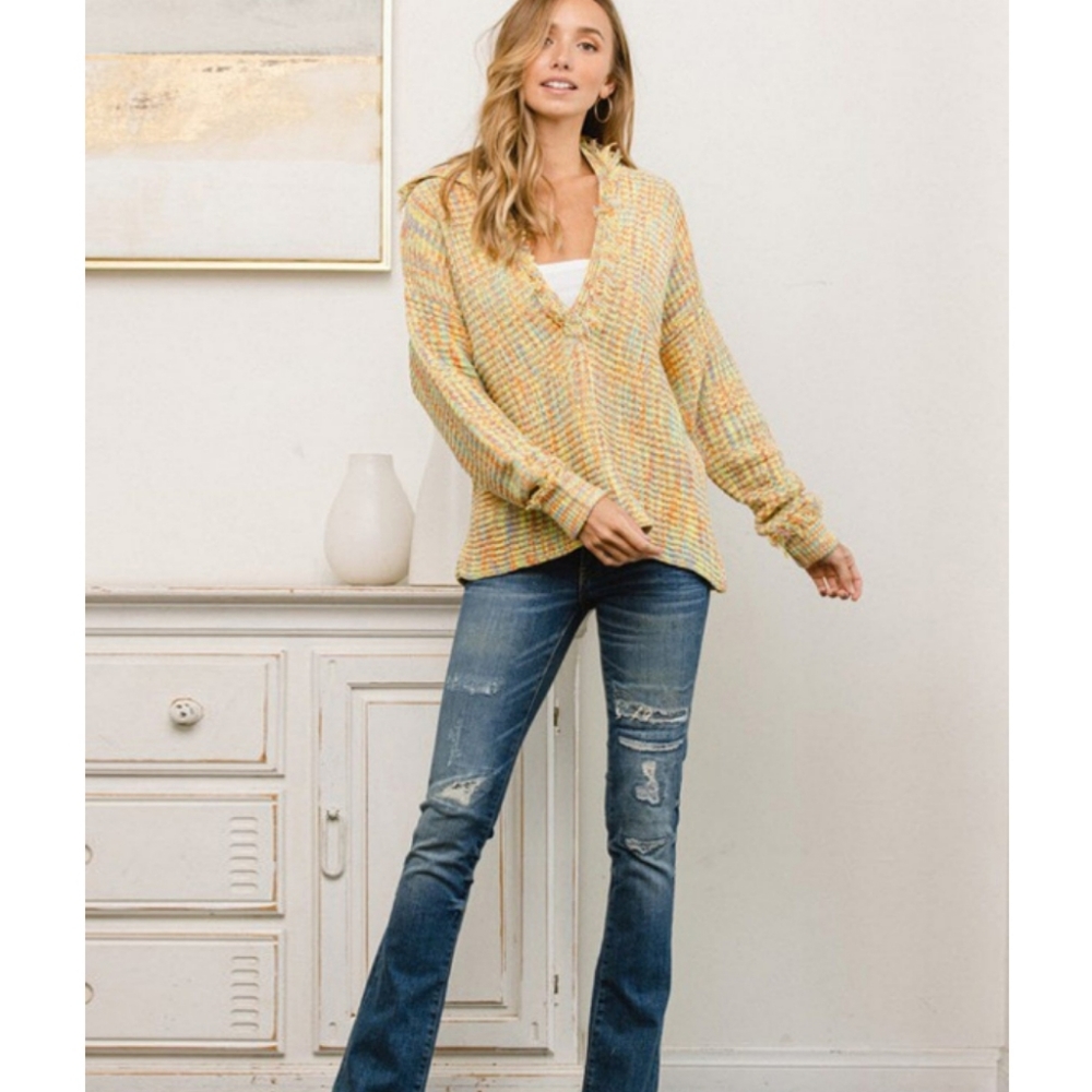52877 Fringed Rainbow Sweater